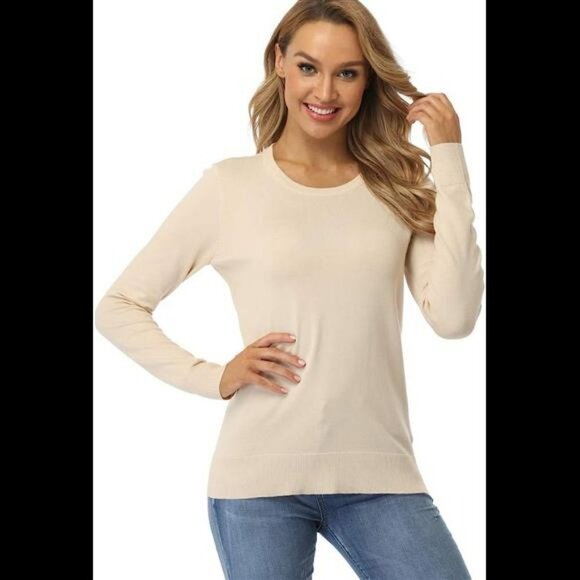Women's Sweater, Lightweight Crewneck Long Sleeve Pullover - Picture 1 of 6